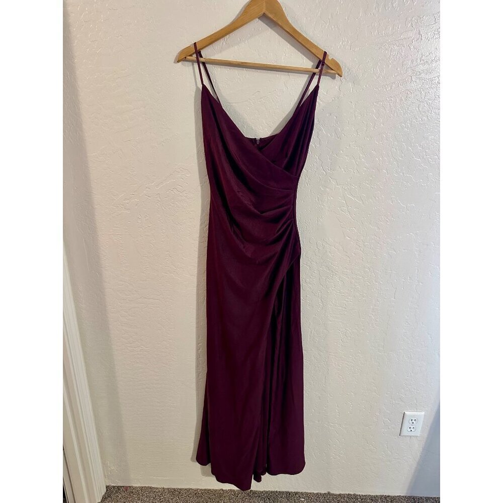 Y La Scala 90’s Burgundy Moody V Neck Spaghetti Strap Ruched Long Evening Gown - Picture 2 of 16